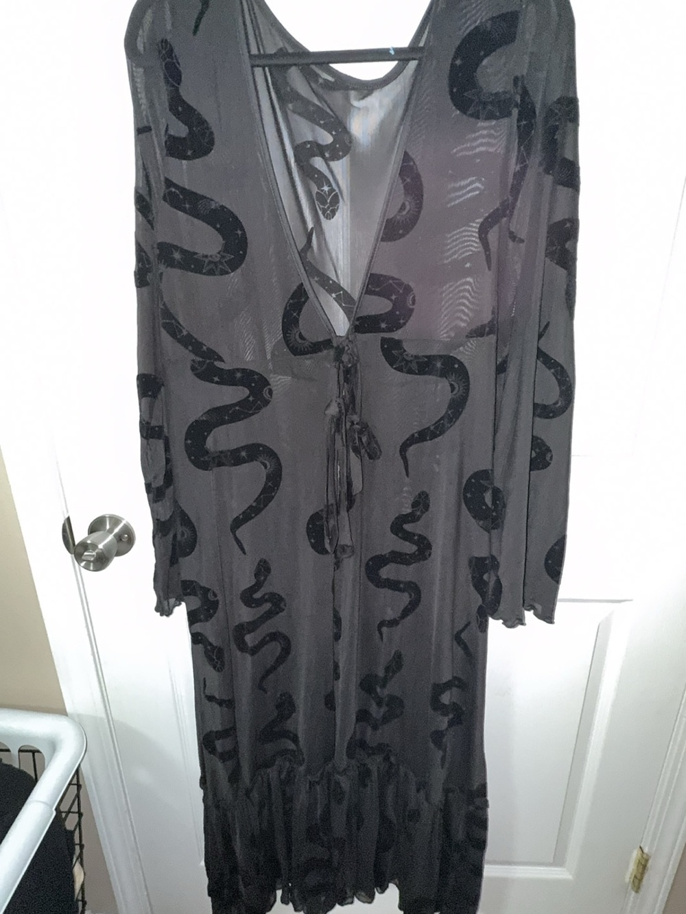 Sheer Black Snake-Print Long Sleeve Duster/Cardigan